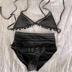 Brand New Black High-Waist Bikini with Poms